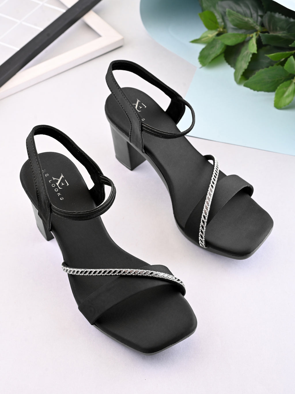 Rhinestone Strap Soft Cushioned Block Heel Sandals