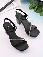 Rhinestone Strap Soft Cushioned Block Heel Sandals