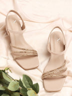 Rhinestone Strappy Soft Cushioned Block Heel Sandals