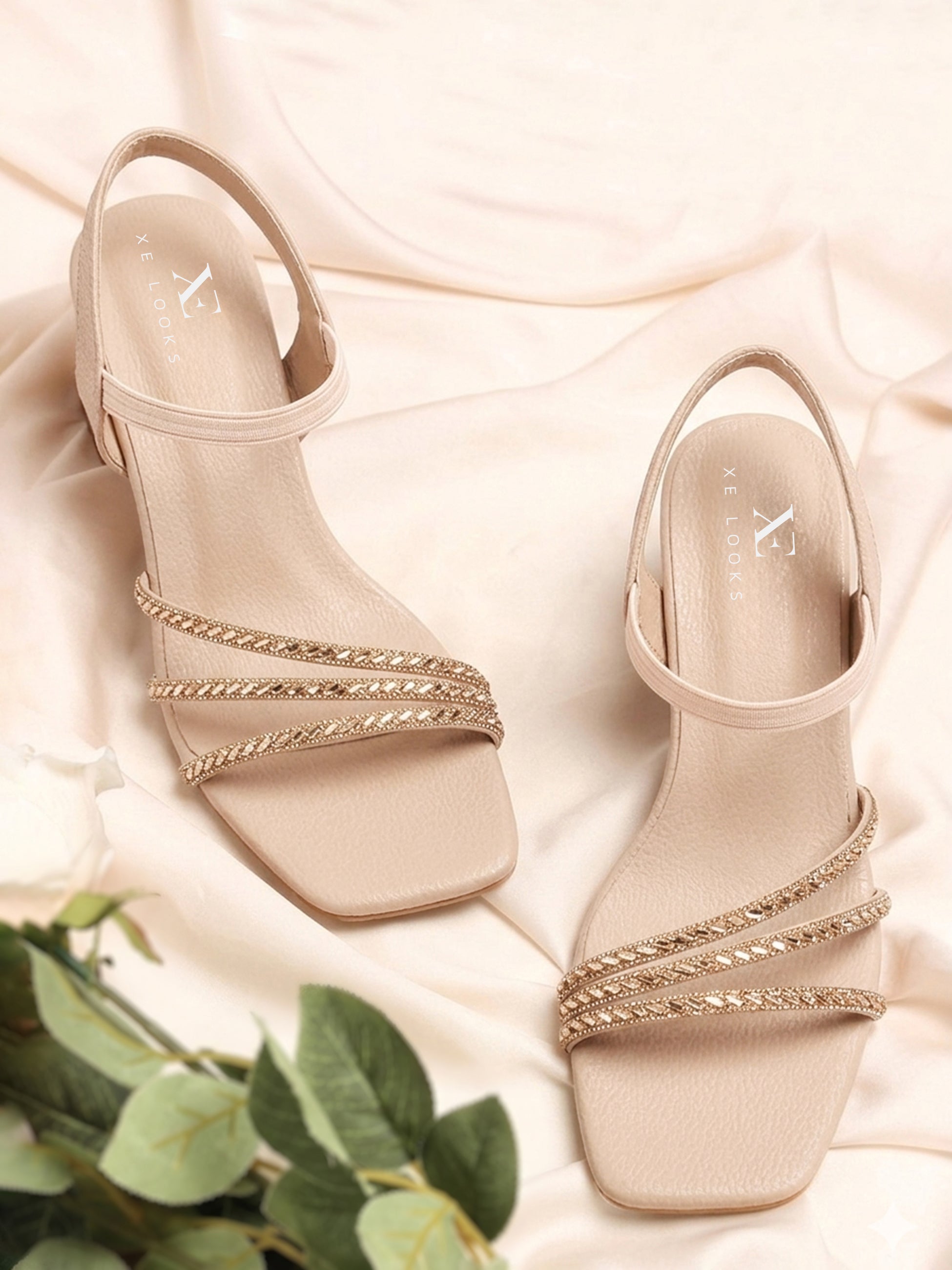 Rhinestone Strappy Soft Cushioned Block Heel Sandals