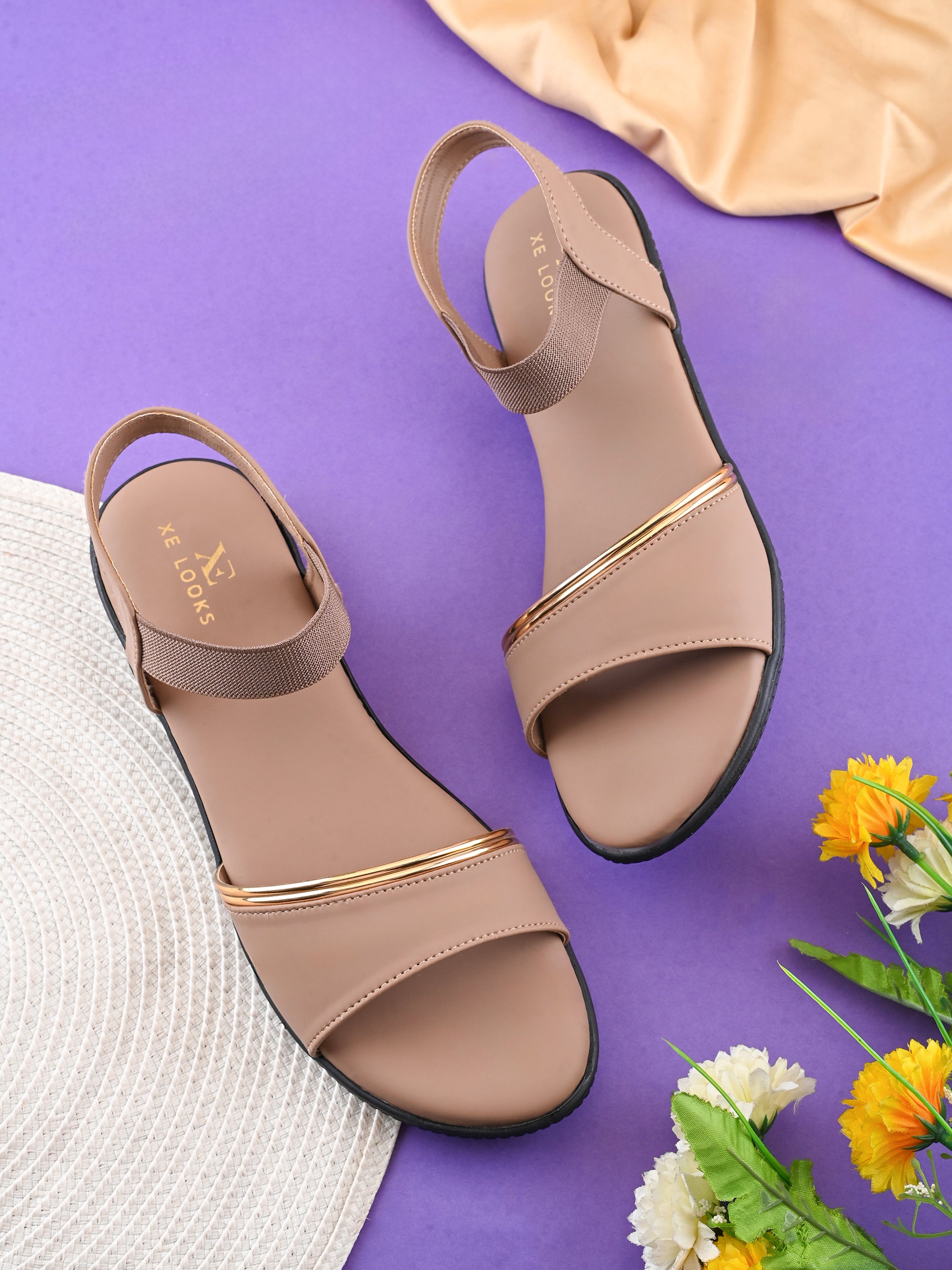 Cushioned Metallic Accent Elastic Strap Open Toe Sandals