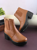 Minimalist Elastic Panel Chunky Block Heel Chelsea Boots