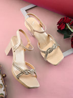 Rhinestone Knot Detail Soft Cushioned Block Heel Sandals
