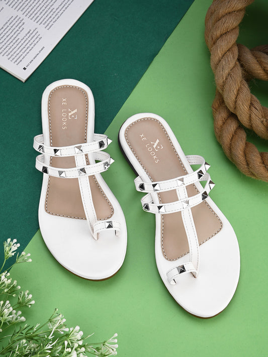 Strappy Design Stylish Flat Sandals With Studded Embellishments