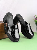 Elegant Patent Mule Loafers with Metal Chain Detail