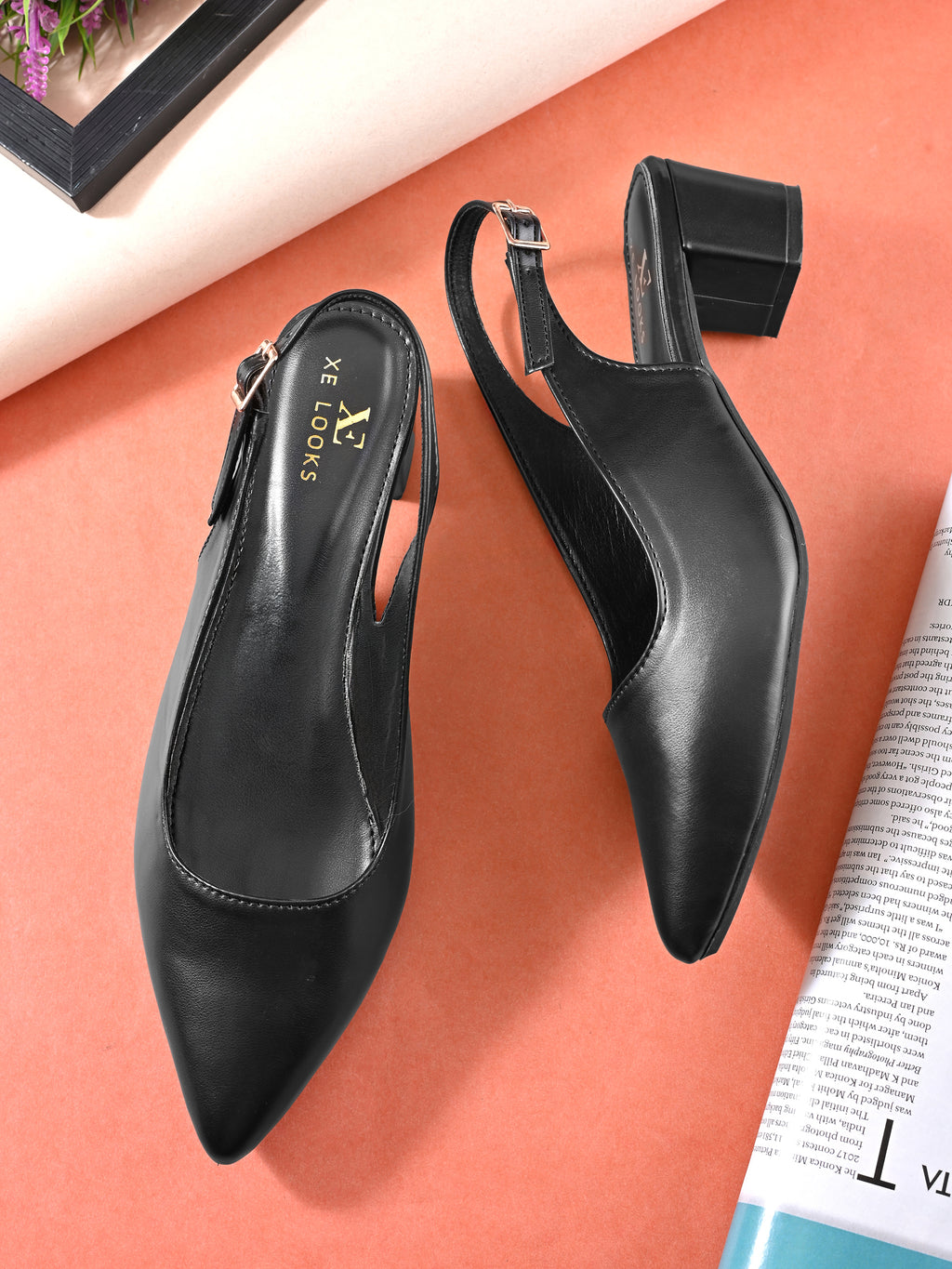 Sleek Closed-Toe Slingback Buckle Strap Block Heel Pumps