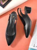 Sleek Closed-Toe Slingback Buckle Strap Block Heel Pumps