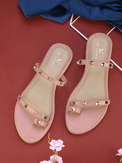 Chic Studded Strap Slip-On Flats Slippers