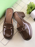 Elegant Patent Mule Loafers with Metal Chain Detail