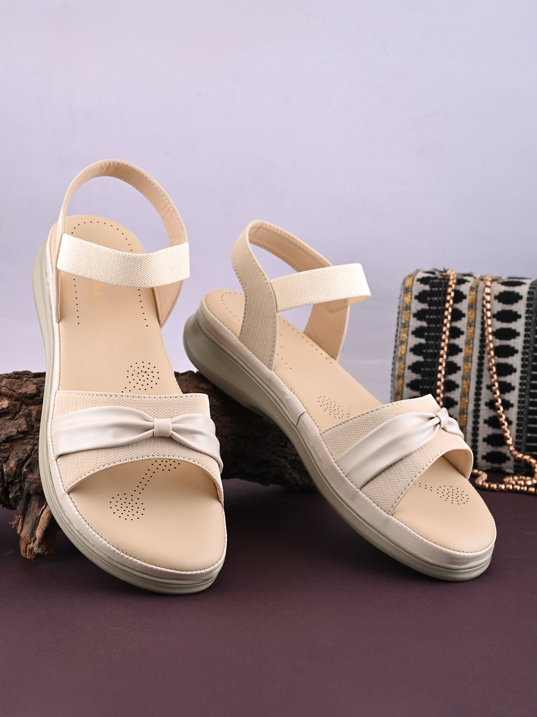 Elegant Bow Detail Comfort Sandals With Secure Ankle Strap