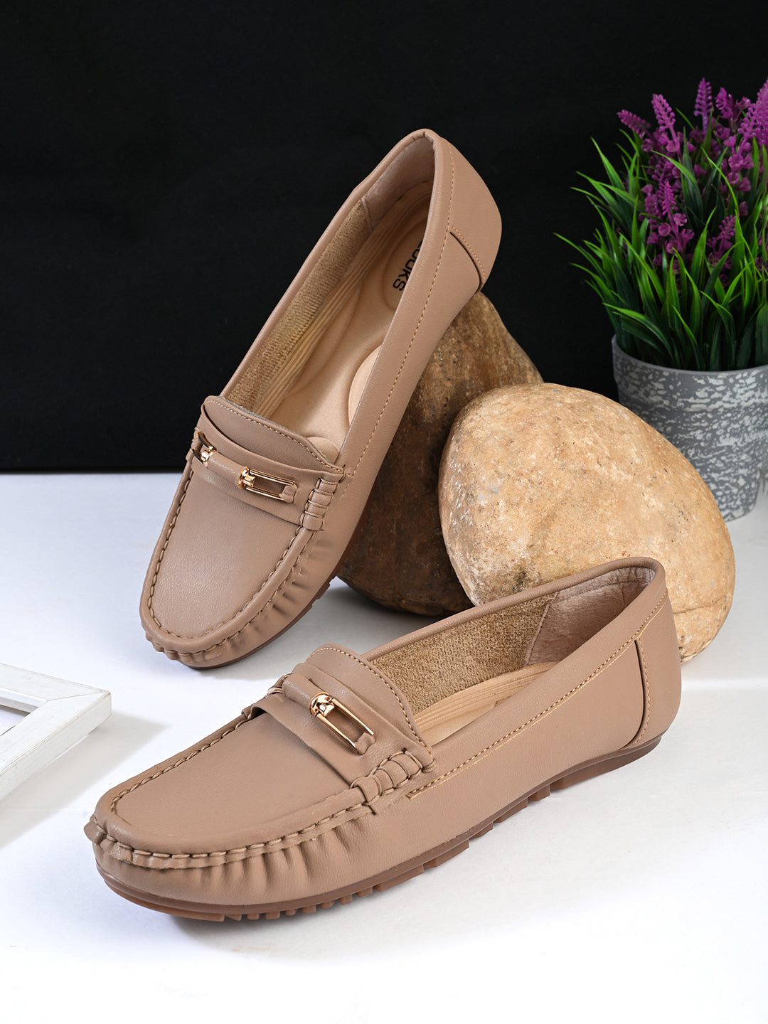 Soft Cushioned Slip-On Loafers with Metal Detail