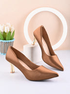 Textured Pointed Toe Sculpted Heel Slip-On Pumps