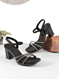 Rhinestone Strappy Soft Cushioned Block Heel Sandals