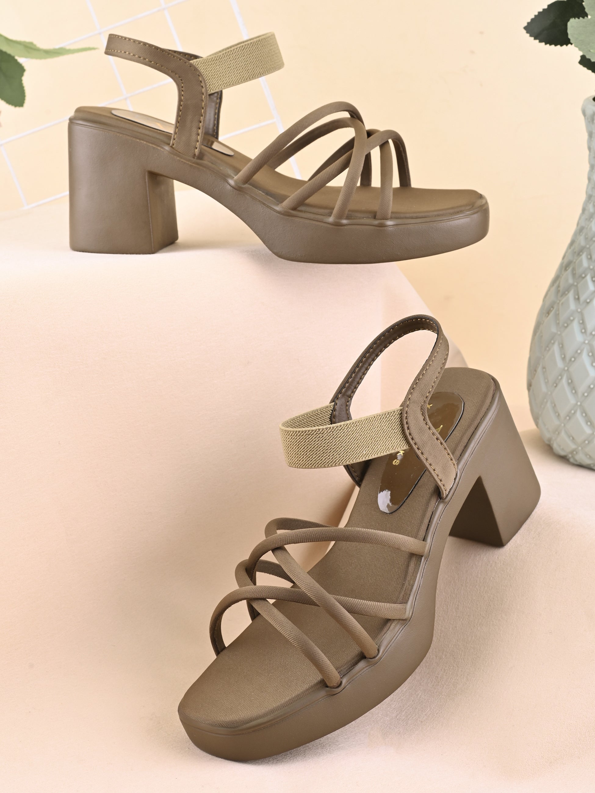 CROSS-STRAP ELASTIC BACK SUPPORT COMFORT BLOCK HEEL SANDALS