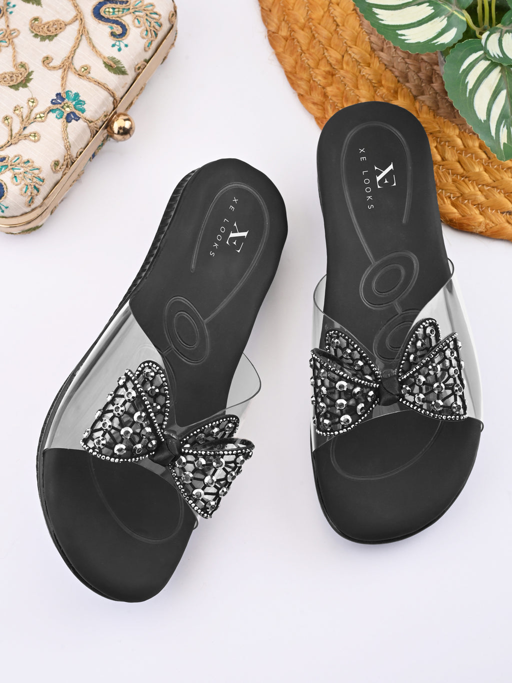 Crystal Bow Transparent Comfort Cushion Slides