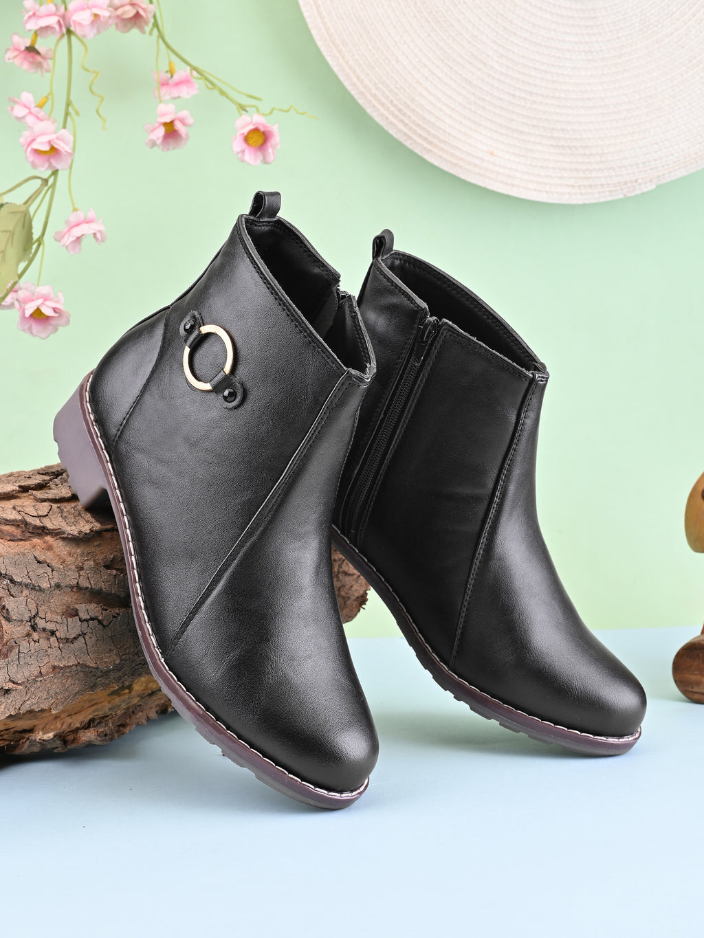 Side Zip Cushioned Low Block Heel Ankle Boots