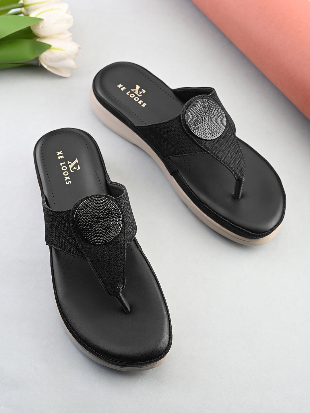 Embellishment Buckle Detail Comfort Toe-Ring Slippers