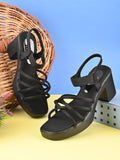 CROSS-STRAP ELASTIC BACK SUPPORT COMFORT BLOCK HEEL SANDALS