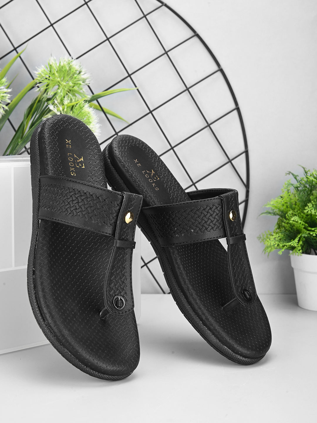 Comfortable Synthetic Leather Slip-On Slippers with Cushioned Sole