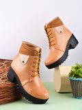 LACE-UP CHUNKY BLOCK HEEL PLATFORM ANKLE BOOTS