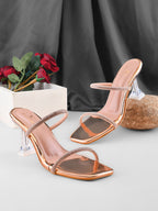 Rhinestone Double Strap Transparent Sculpted Heel Sandals
