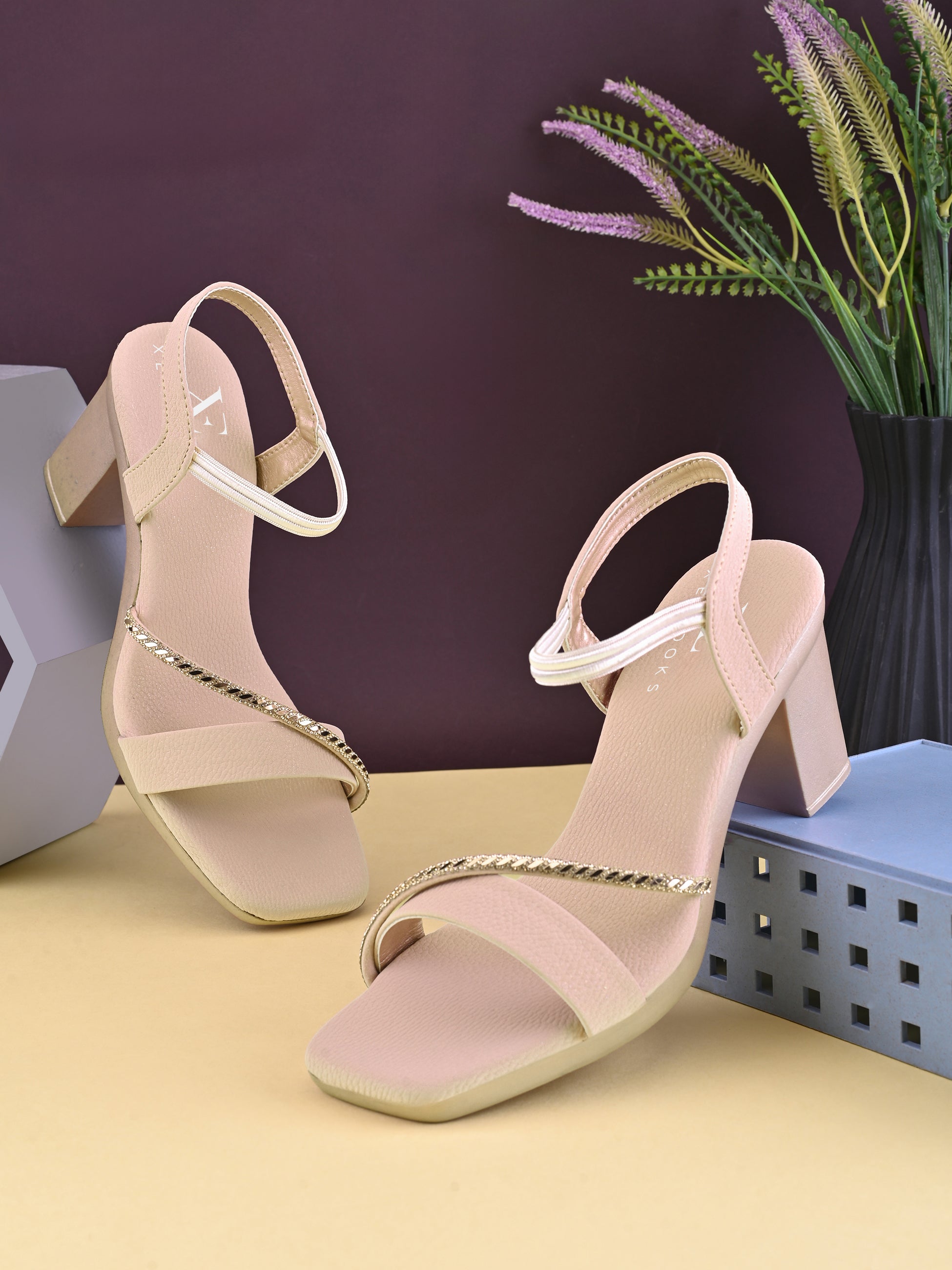 Rhinestone Strap Soft Cushioned Block Heel Sandals