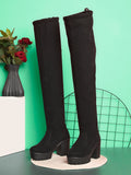 Stretch-Fit Over-the-Knee Platform Block Heel Boots