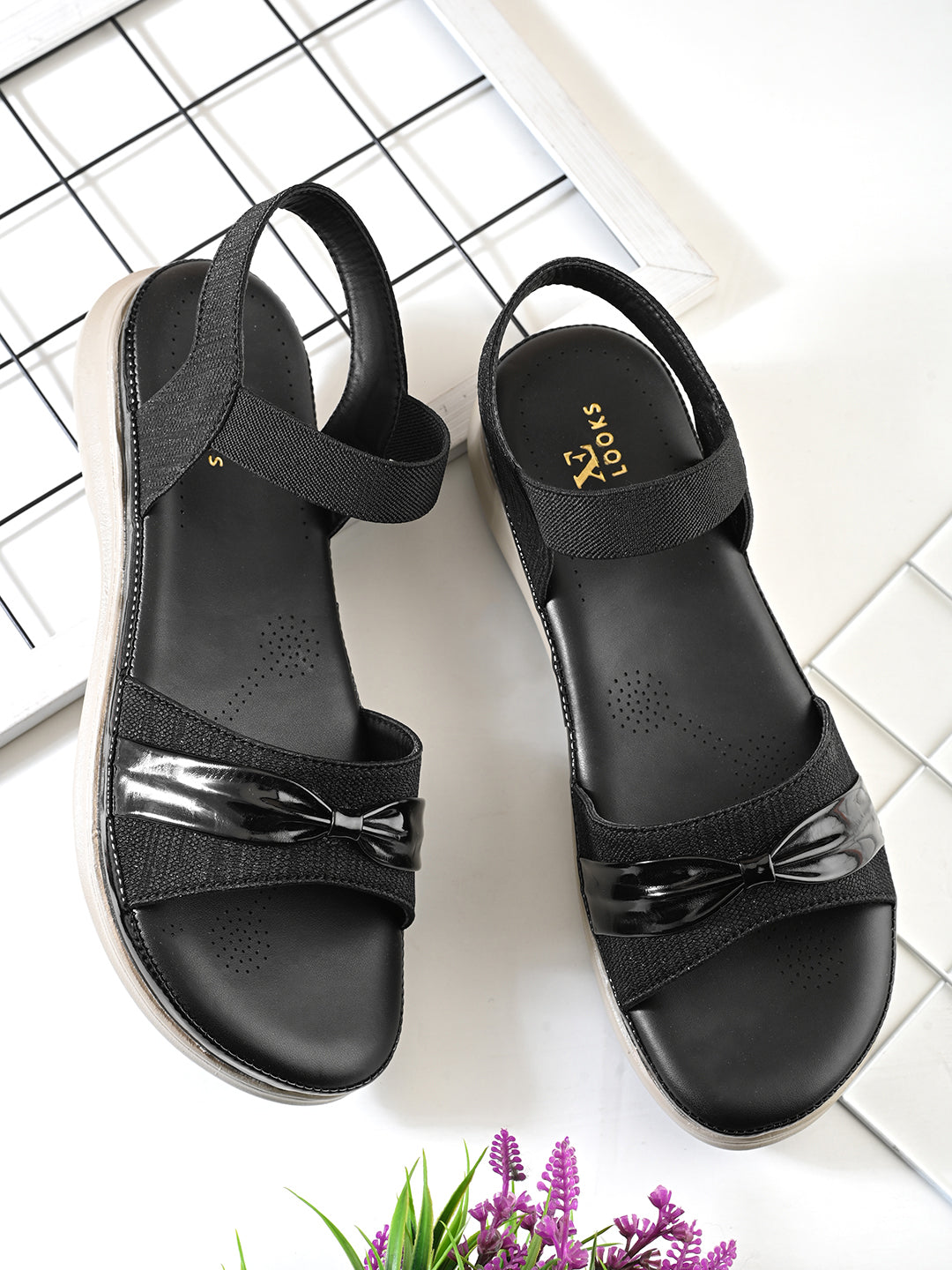 Elegant Bow Detail Comfort Sandals With Secure Ankle Strap