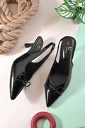 Glossy Patent-Finish Bow Detail Slingback Pointed Toe Pumps