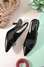 Glossy Patent-Finish Bow Detail Slingback Pointed Toe Pumps