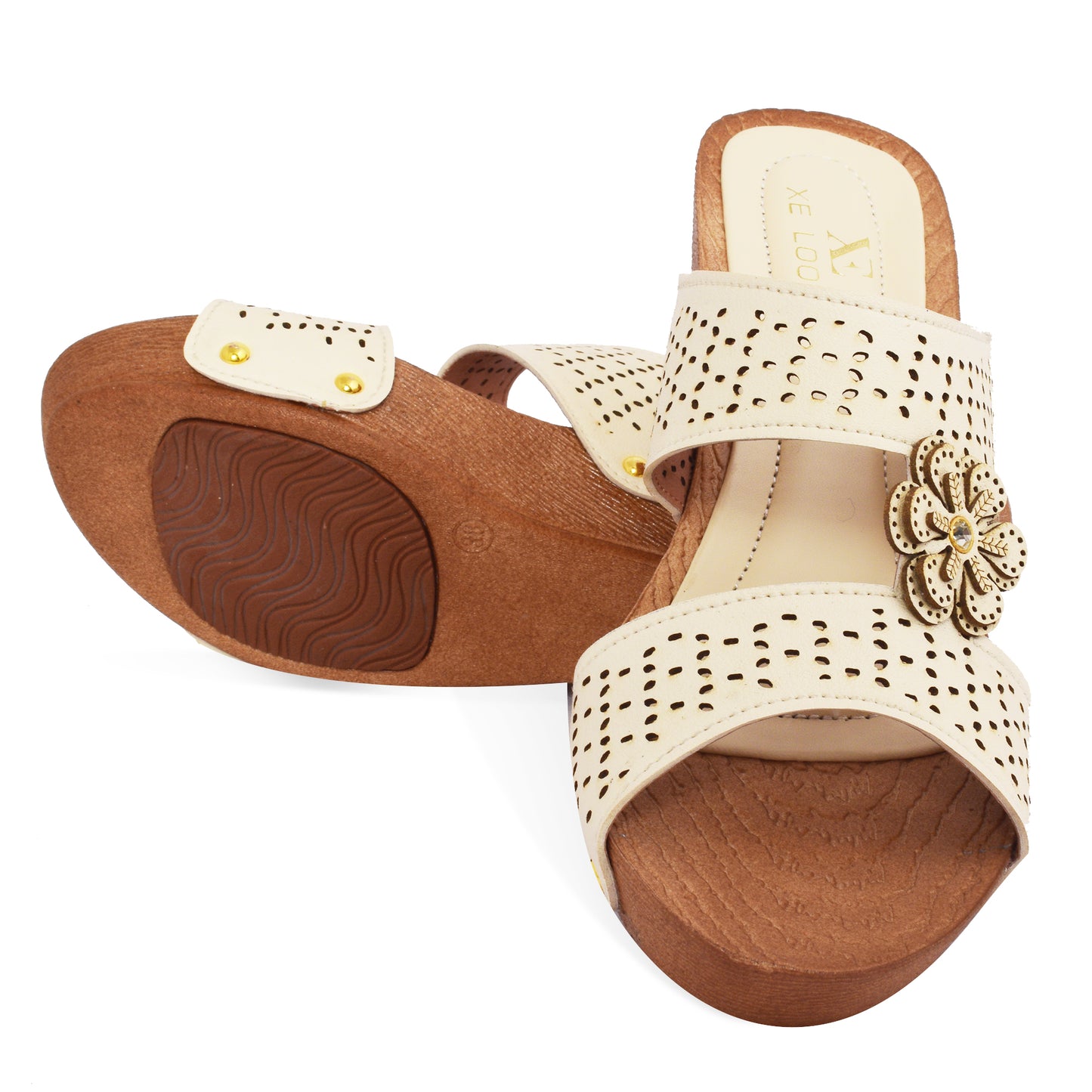 Chic & Glamorous Wedge Heel Slippers With Flower Design