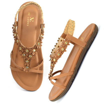 Lightweight & Leisurely Flowery Design Comfortable Flat Sandals