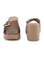 Glossy Buckle Accent Slip-On Block Heel Sandals