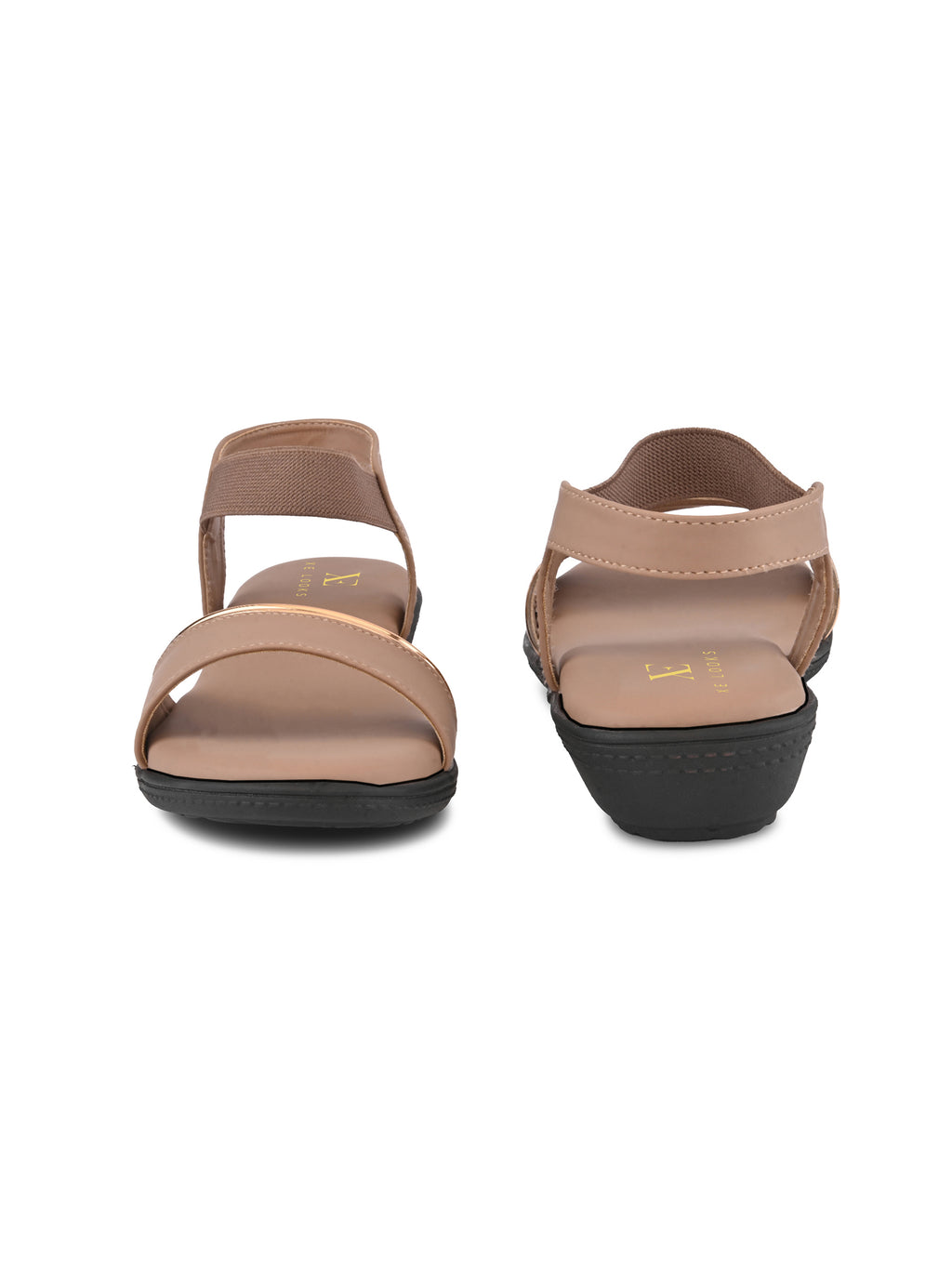 Cushioned Metallic Accent Elastic Strap Open Toe Sandals