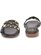 STUDDED MULTI-STRAP OPEN TOE FLAT SANDALS