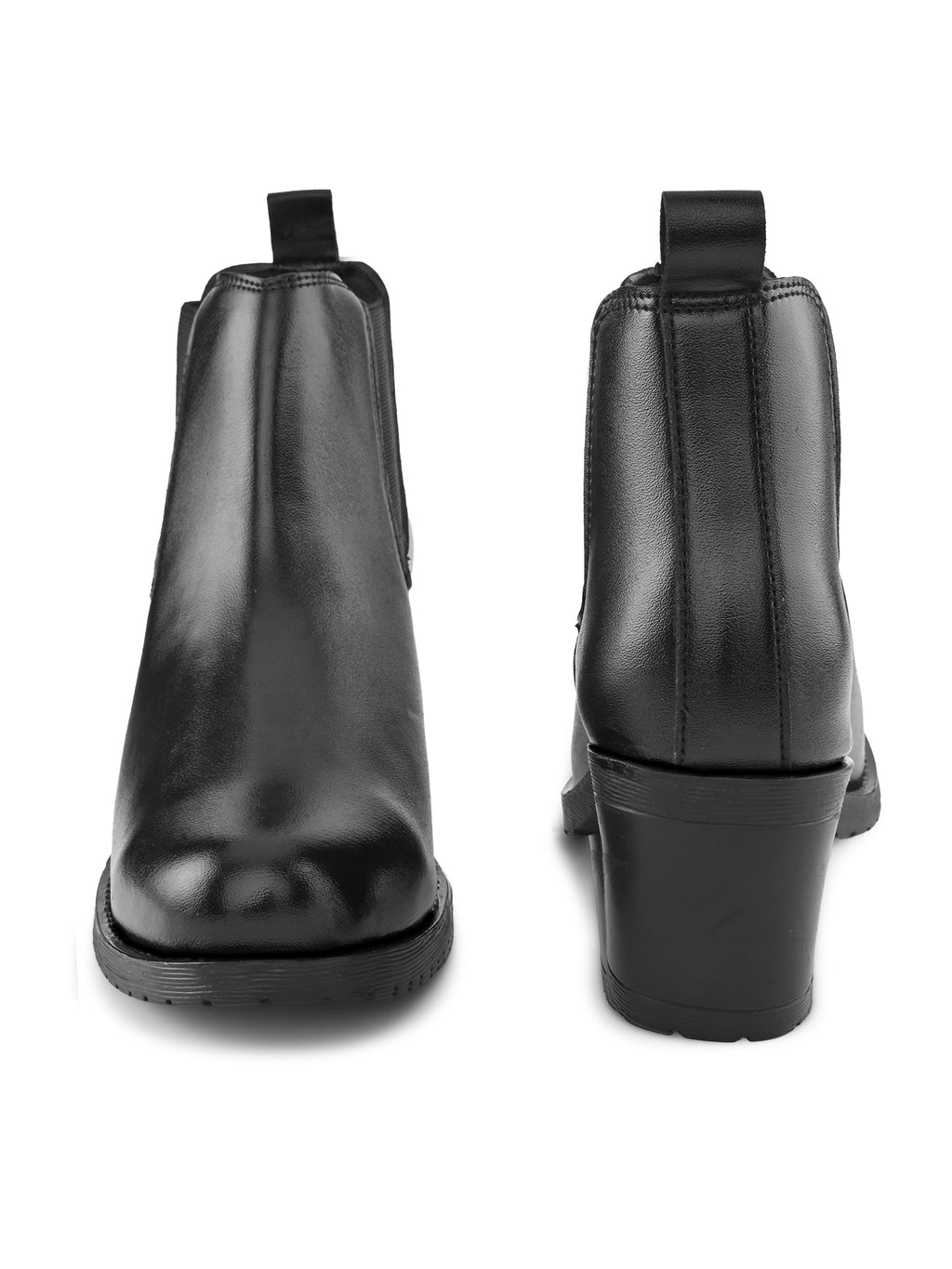 Smooth Finish Elastic Panel Block Heel Chelsea Boots