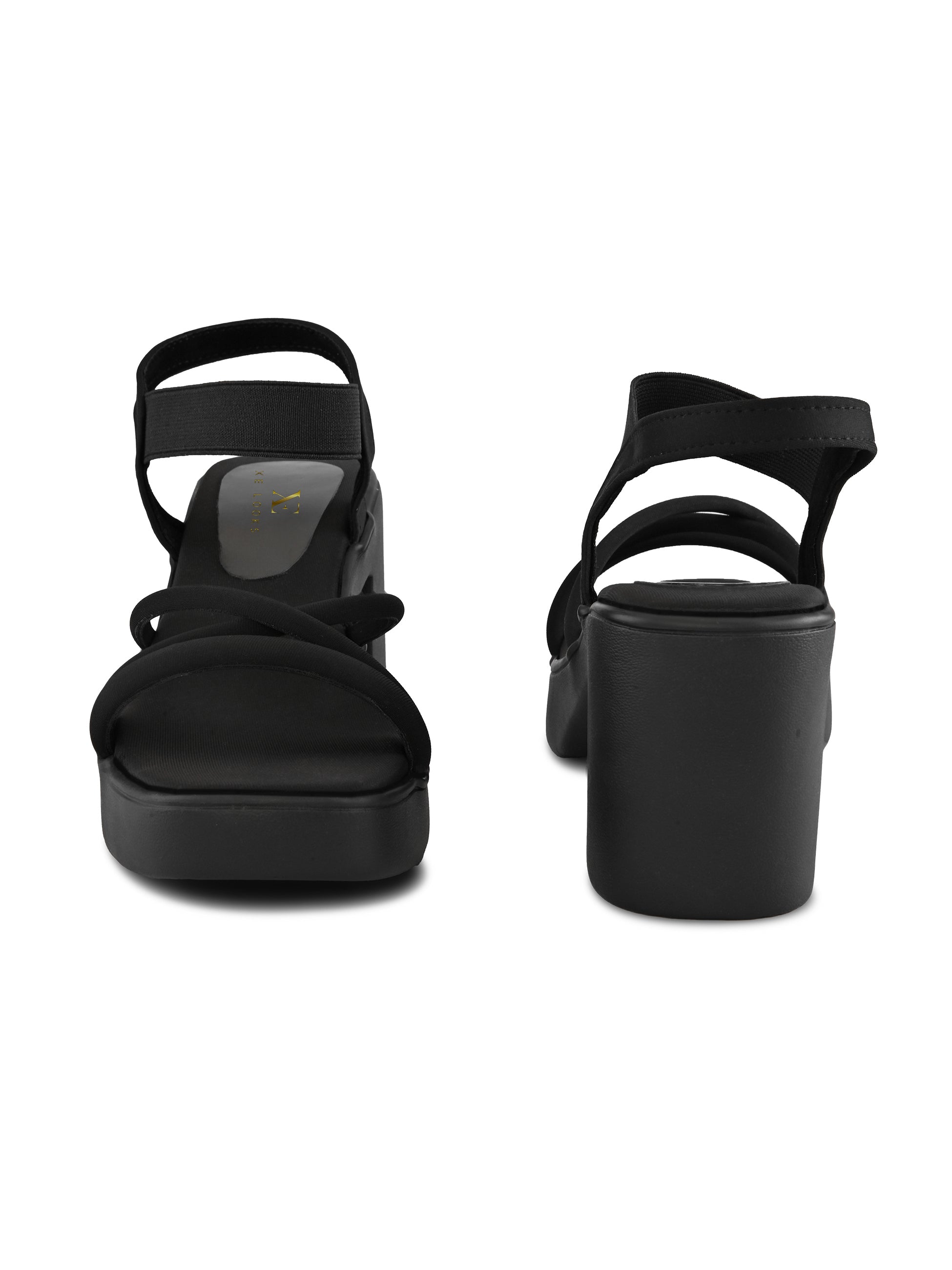 Soft Cushioned Elastic Strap Block Heel Sandals