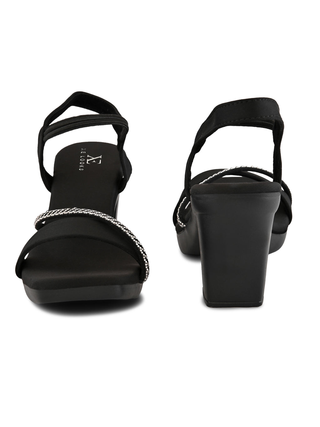 Rhinestone Strap Soft Cushioned Block Heel Sandals