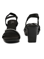 Rhinestone Strap Soft Cushioned Block Heel Sandals