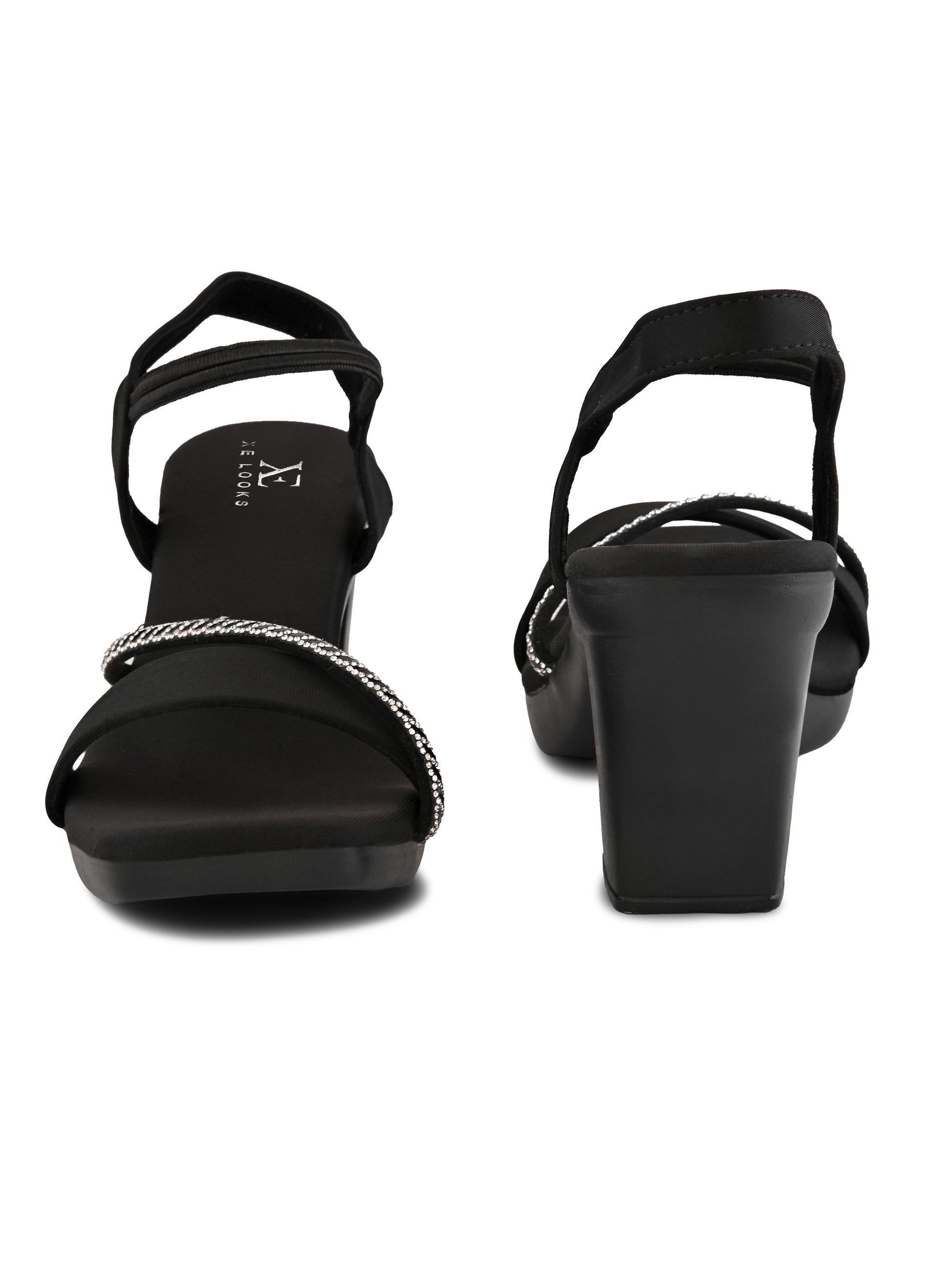 Rhinestone Strap Soft Cushioned Block Heel Sandals