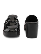 Elegant Patent Mule Loafers with Metal Chain Detail