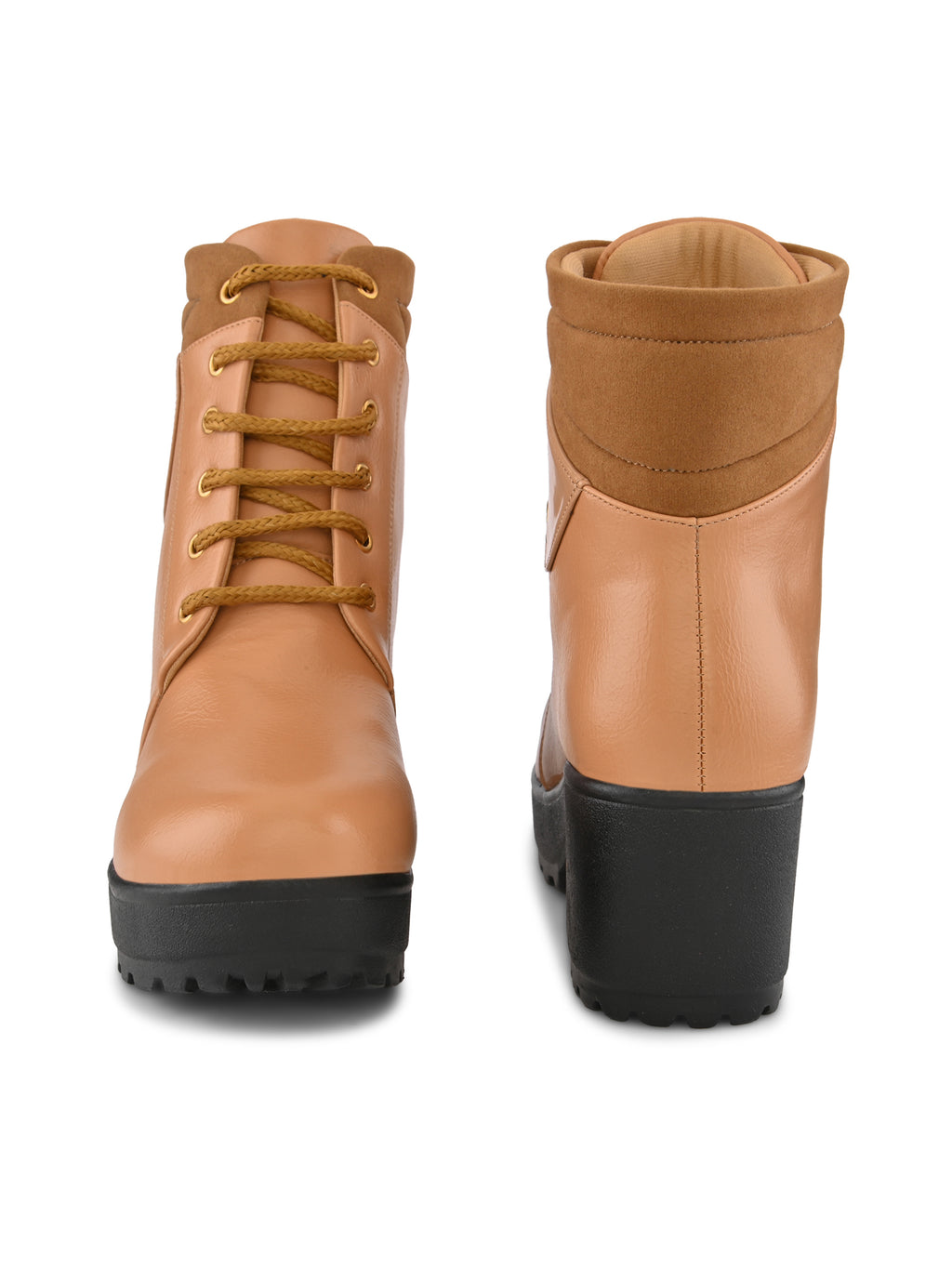 LACE-UP CHUNKY BLOCK HEEL PLATFORM ANKLE BOOTS