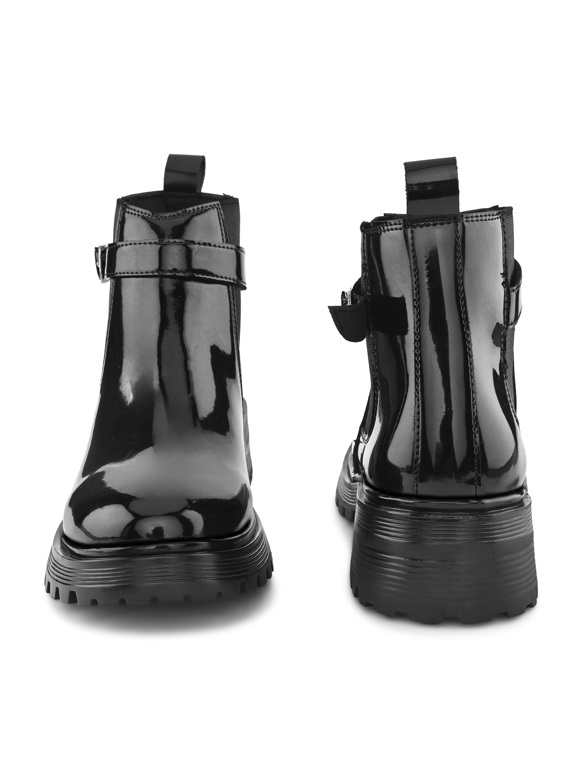 Elastic Buckle Accent Chunky Sole Chelsea Boots