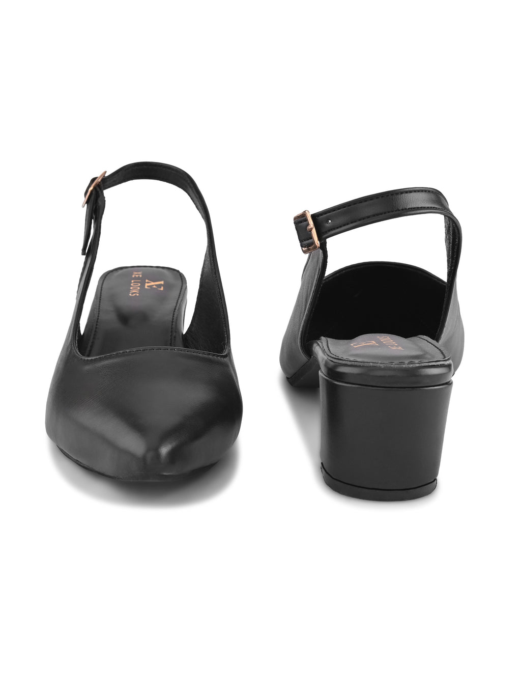 Sleek Closed-Toe Slingback Buckle Strap Block Heel Pumps