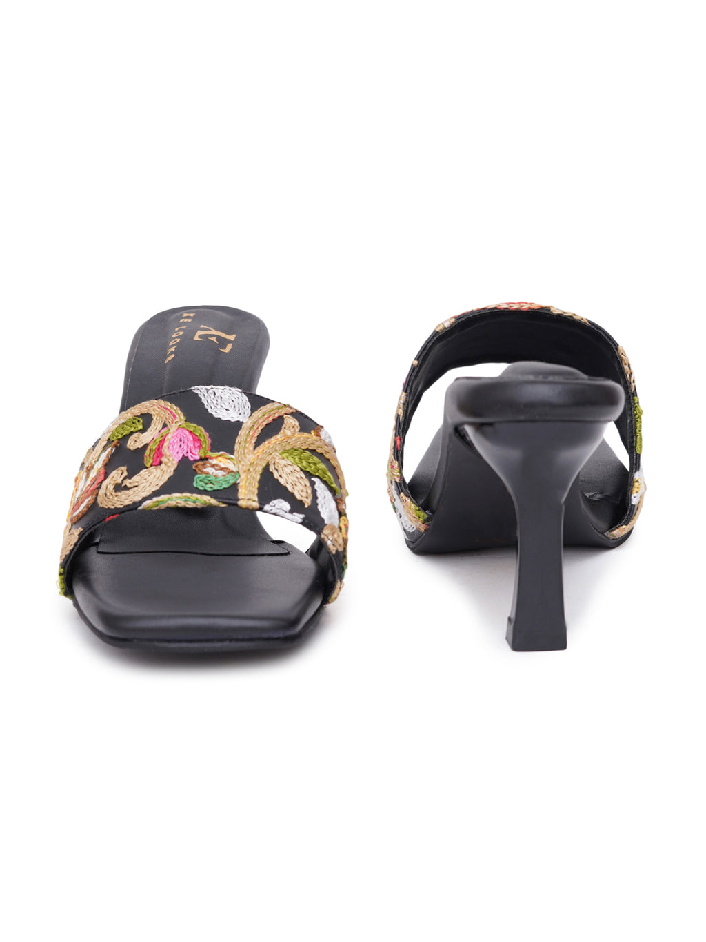 Embroidered Strap Comfort Heel Sandals