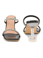 Rhinestone Double Strap Transparent Sculpted Heel Sandals