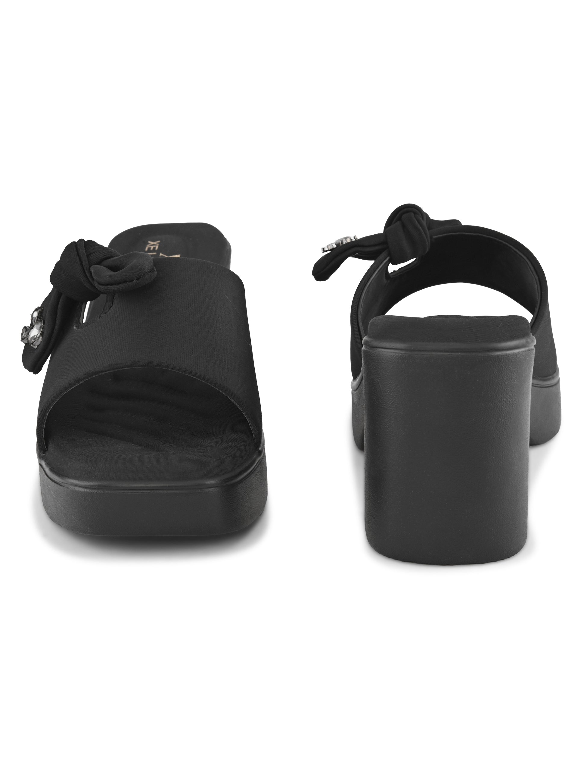 Bow Accent Cushioned Slip-On Block Heel Sandals