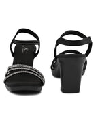 Rhinestone Strappy Soft Cushioned Block Heel Sandals