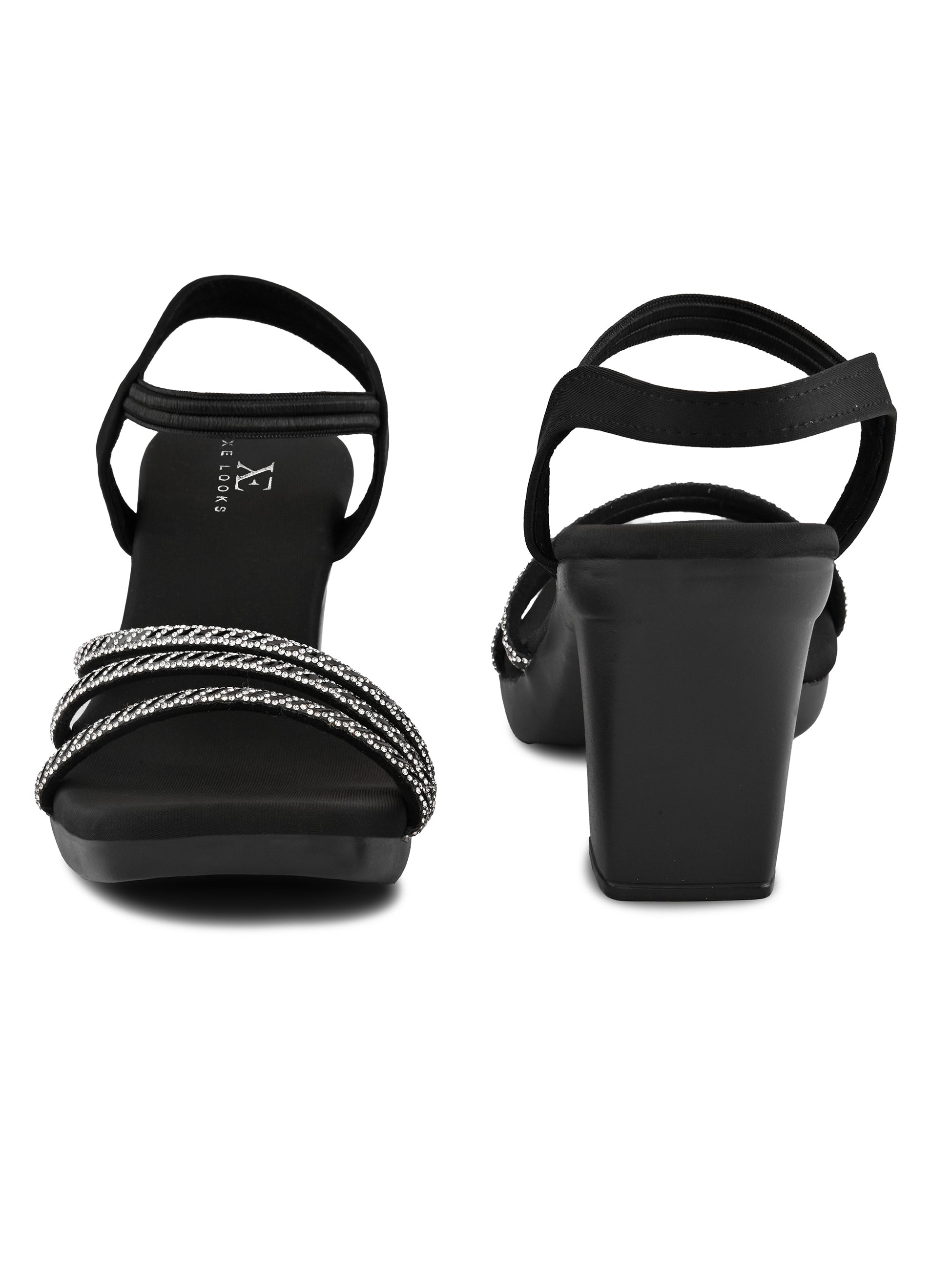 Rhinestone Strappy Soft Cushioned Block Heel Sandals