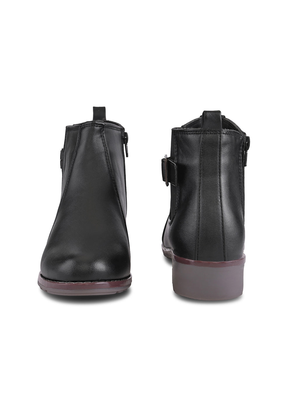 Buckle Accent Side Elastic Low Block Heel Ankle Boots